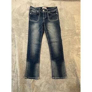 Almost Famous Juniors 14 Bootcut  Rhinestone Embellished Flap Pockets Dark Wash